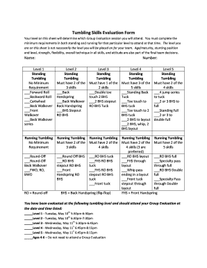  Tumbling Skills Evaluation Form 2016-2024