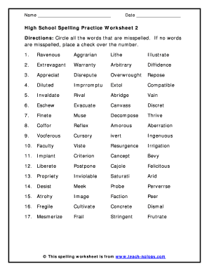 High School Vocabulary  Form