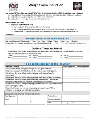 Weight Gym Induction  Form