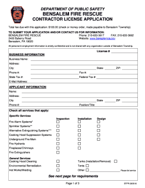 Fire Contractor License  Form