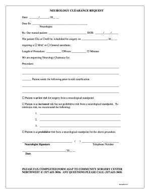 Neurology Clearance for Surgery  Form