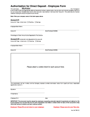 Authorization for Direct Deposit Employee Form McAlister