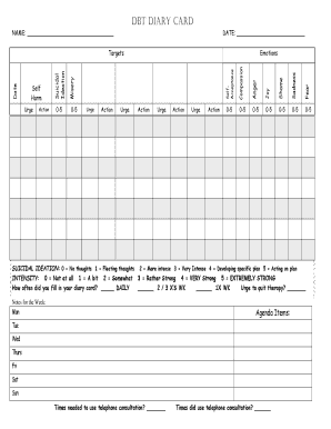 Dbt Diary Card Fillable PDF  Form