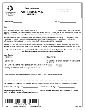 FAMILY HISTORY FORM GENERAL