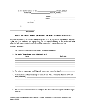 Get and Sign Supplemental Final Judgment Modifying Child Florida Courts 2018-2022 Form