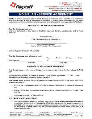 Ndis Plan Service Agreement the Flagstaff Group  Form