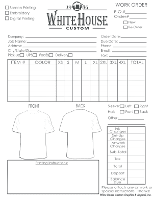 WORK ORDER FORM Cdr White House Custom Screen Printing