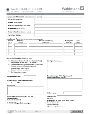 Warenbegleitschein Herbert Waldmann GmbH &amp; Co KG  Form