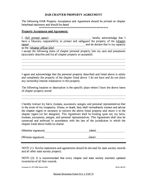 DAR CHAPTER PROPERTY AGREEMENT the Following DAR  Form