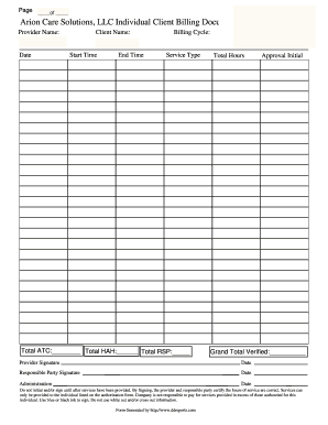 Arion Care Solutions, LLC Individual Client Billing Document  Form