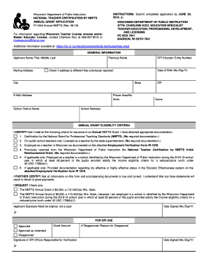 PI 1645 NBPTS Annual Grant Application Wisconsin Department of  Form