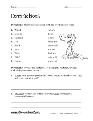 Contractions Worksheet PDF  Form