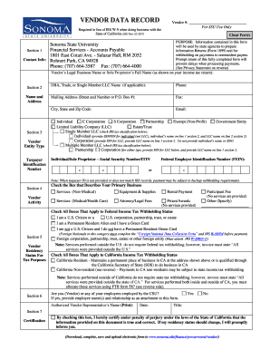  Vendor Record Form 2017-2024