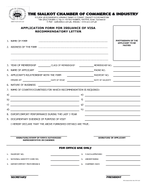 Visa Undertaking Letter Sample Filled Sialkot Chamber of Commerce  Form