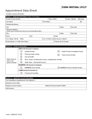 Appointment Data Sheet CUNA Mutual  Form