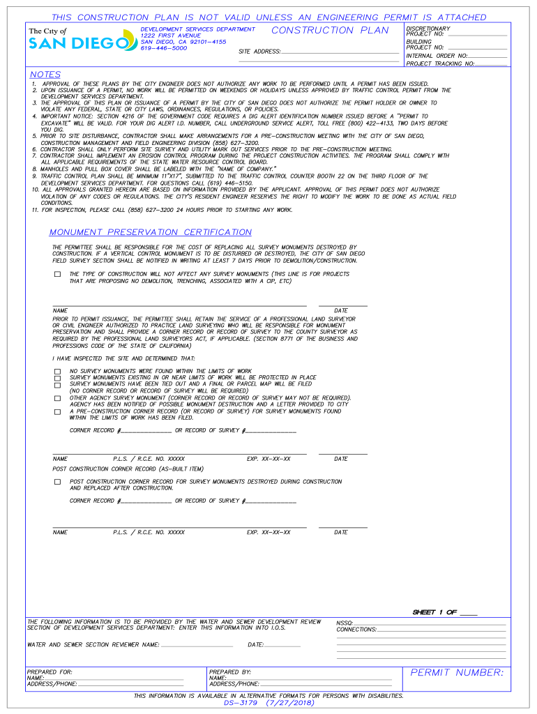  Construction Plan DS 3179 Title Sheet  City of San Diego 2018