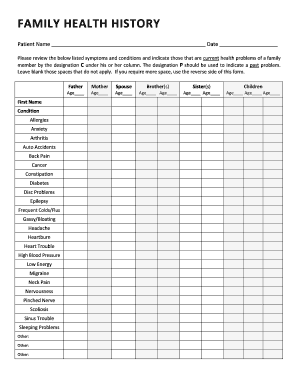 Family Health History Worksheet  Form