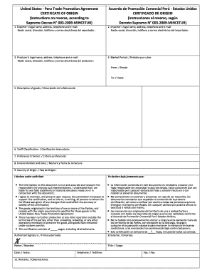 Peru Trade Promotion Agreement CERTIFICATE of ORIGIN  Form