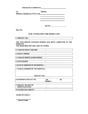 Medical Intimation Letter  Form