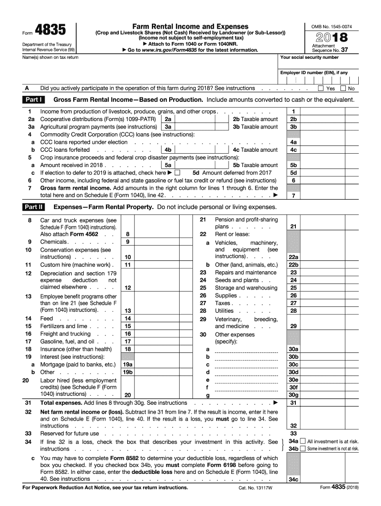  Irs Farm Rental Form 2018