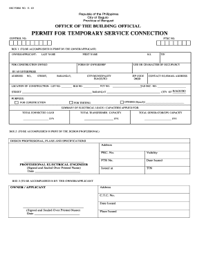Permit for Temporary Service Connection City Government of Baguio  Form