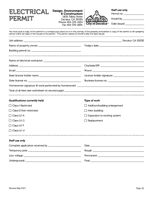 Georgia Electrical Permit City  Form