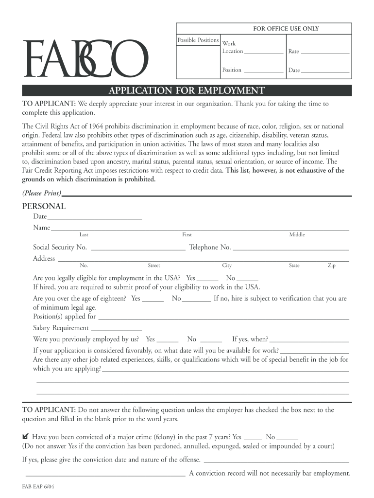  Fabco Employment App P65 2004-2024