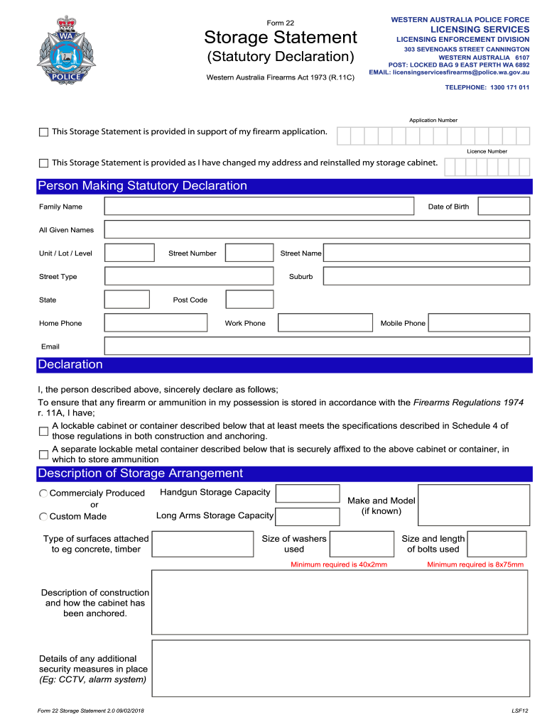 Form 22 Storage