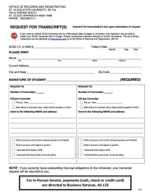  Transcript Request Form St Cloud State University 2017