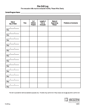 fire drill log for daycare