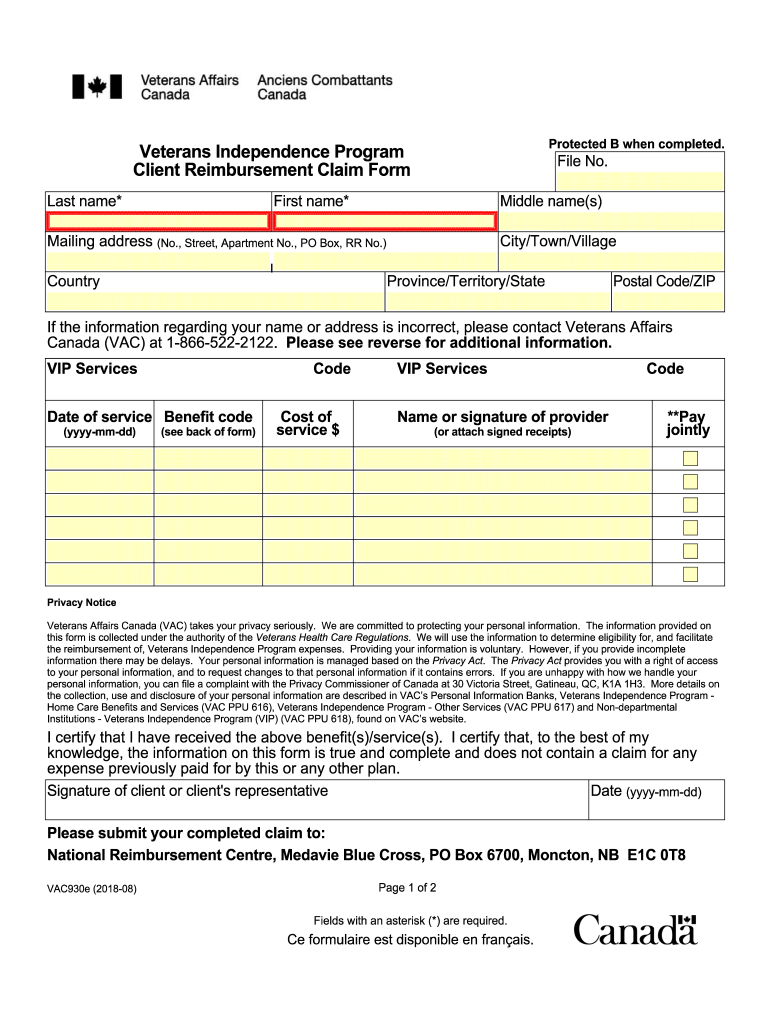 Vac930e Printable Form 2018-2023