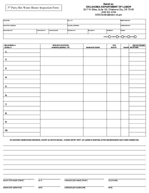 3rd Party Hot Water Heater Inspection Form