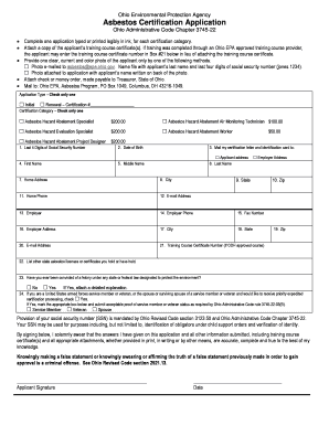 Ohio Asbestos License Application  Form