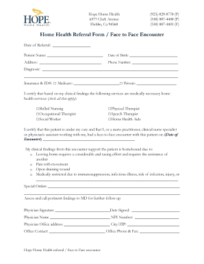 Home Health Referral Form Face to Face Encounter