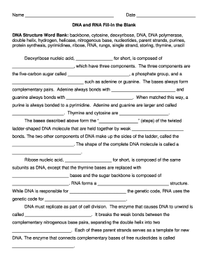 Dna Fill in the Blanks  Form