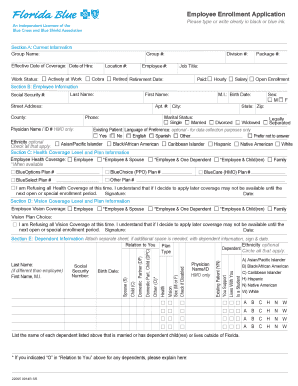 Get and Sign Florida Blue Employee Enrollment Application 2014-2022 Form