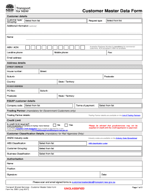 Master Data Form