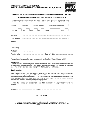Vale of Glamorgan Bus Pass  Form
