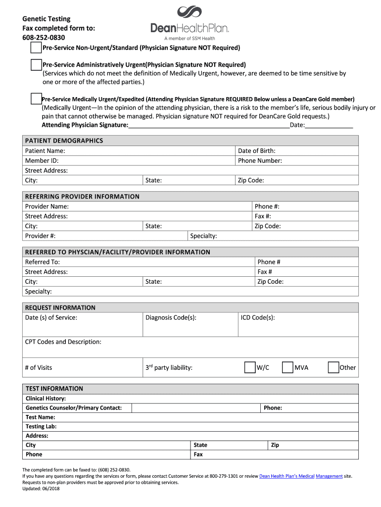  Pre Service Non UrgentStandard Physician Signature NOT Required 2018