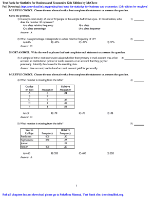 Test Bank Statistics for Business and Economics PDF  Form