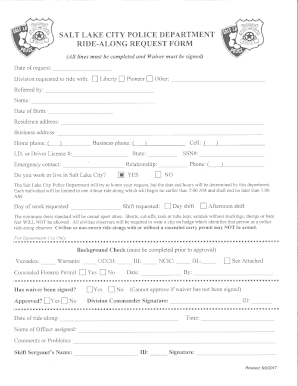 Ride along Form Waiver Salt Lake City Police Department