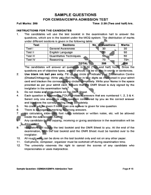 Cemba Cempa Admission Test  Form