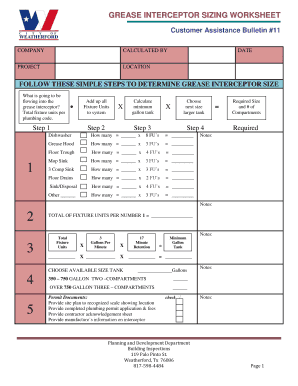 Grease Interceptor Sizing Worksheet  Form