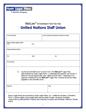 Enrollment Form for the United Nations Staff Union
