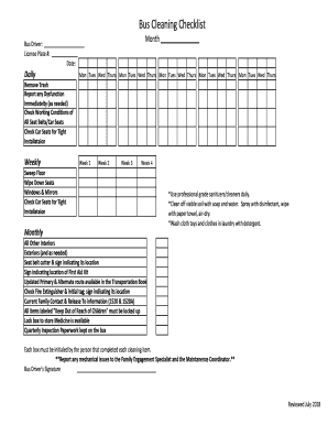 Bus Cleaning Checklist  Form