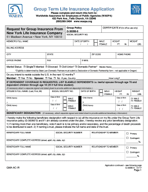 Group Term Life Insurance Application WAEPA  Form