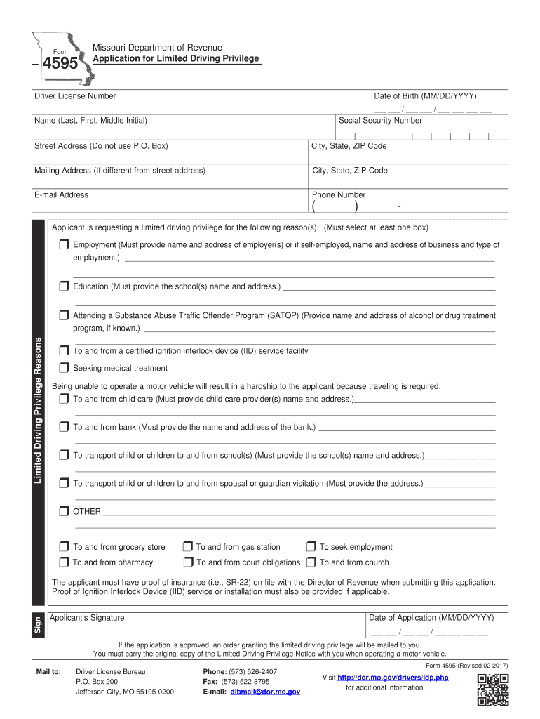  Application for Hardship License Missouri 2017-2024