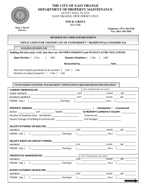  Nj Certificate Conformity East Orange 2018-2024