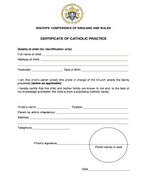 Certificate of Catholic Practice Form