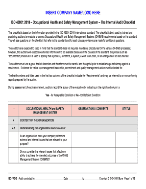 Iso 45001 Audit Checklist XLS  Form